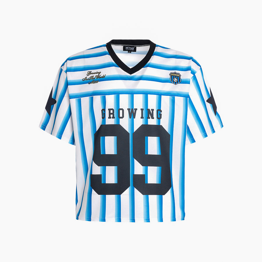 MT99 99 Blue Stripe Football Jersey flat product view