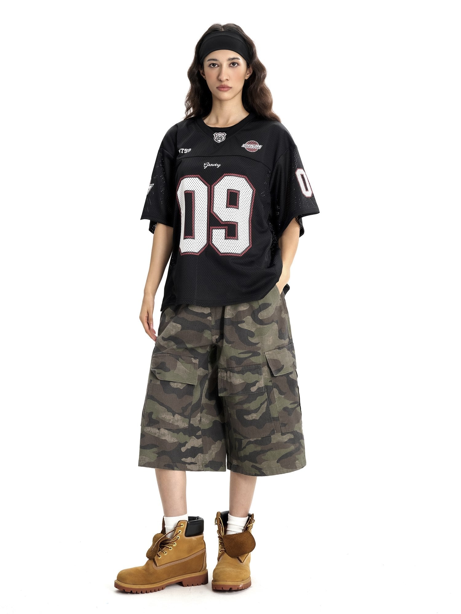 MT99 09 Patch Double Mesh Football Jersey, Black, front full model view