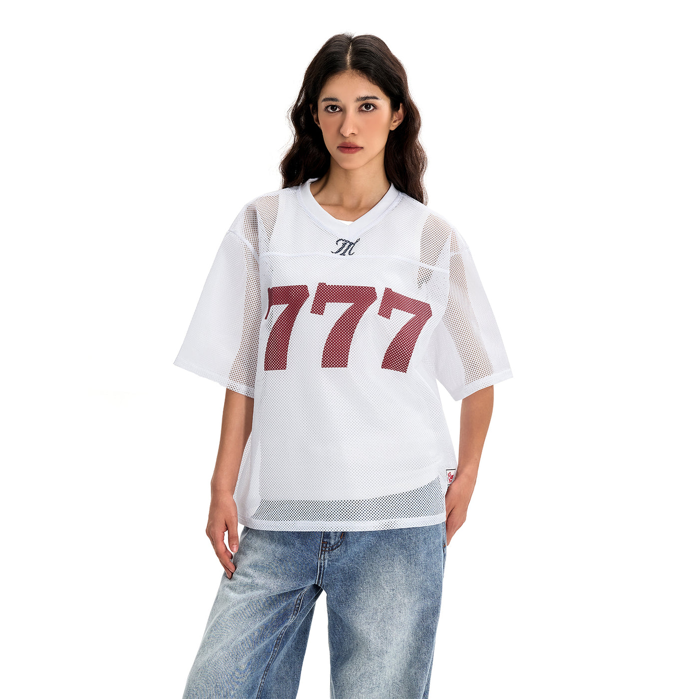 MT99 777 Open Mesh Football Jersey, White, front model view