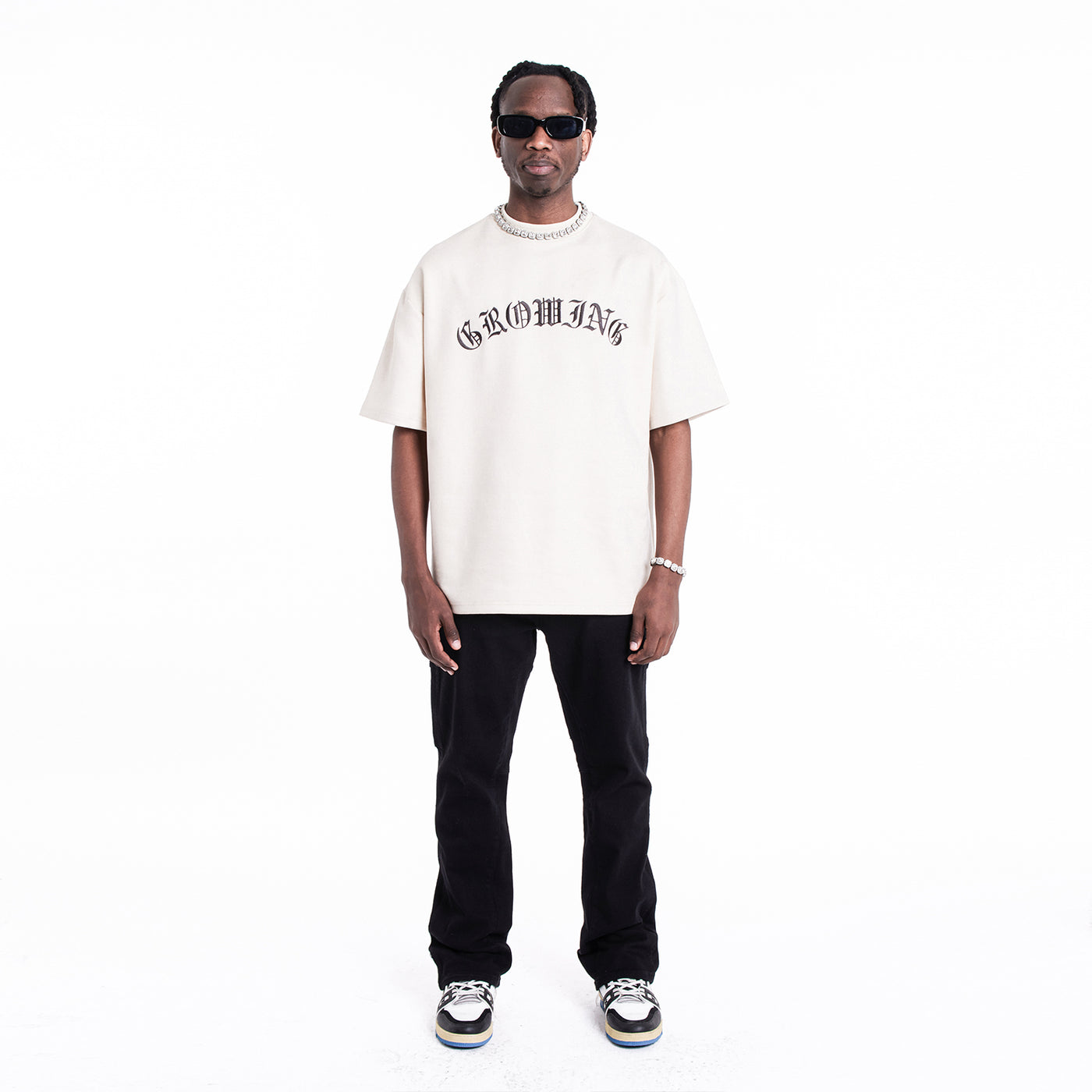 MT99 Gothic Arc Suede Graphic Tee apricot front product image