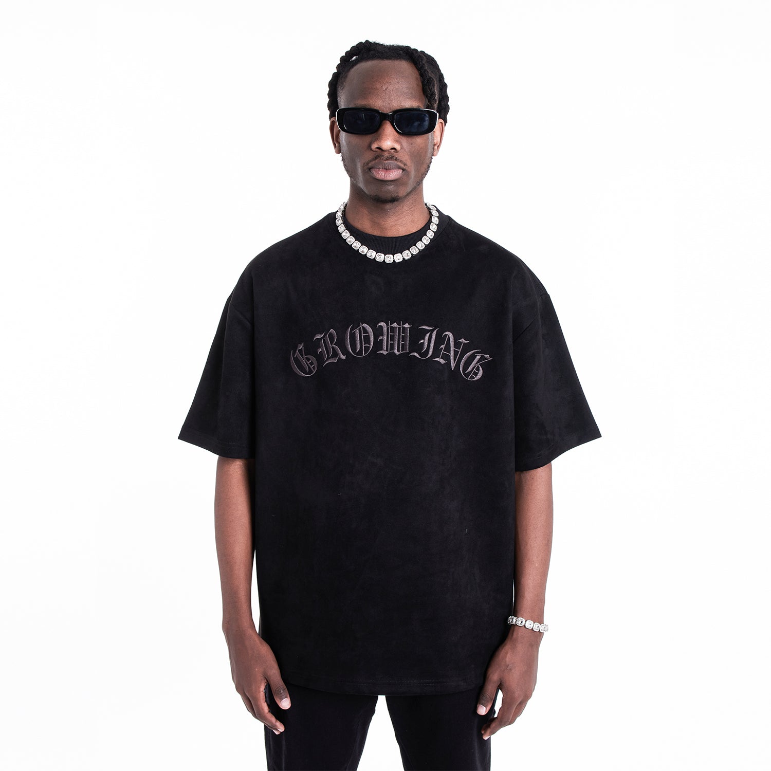 MT99 Gothic Arc Suede Graphic Tee black front product image