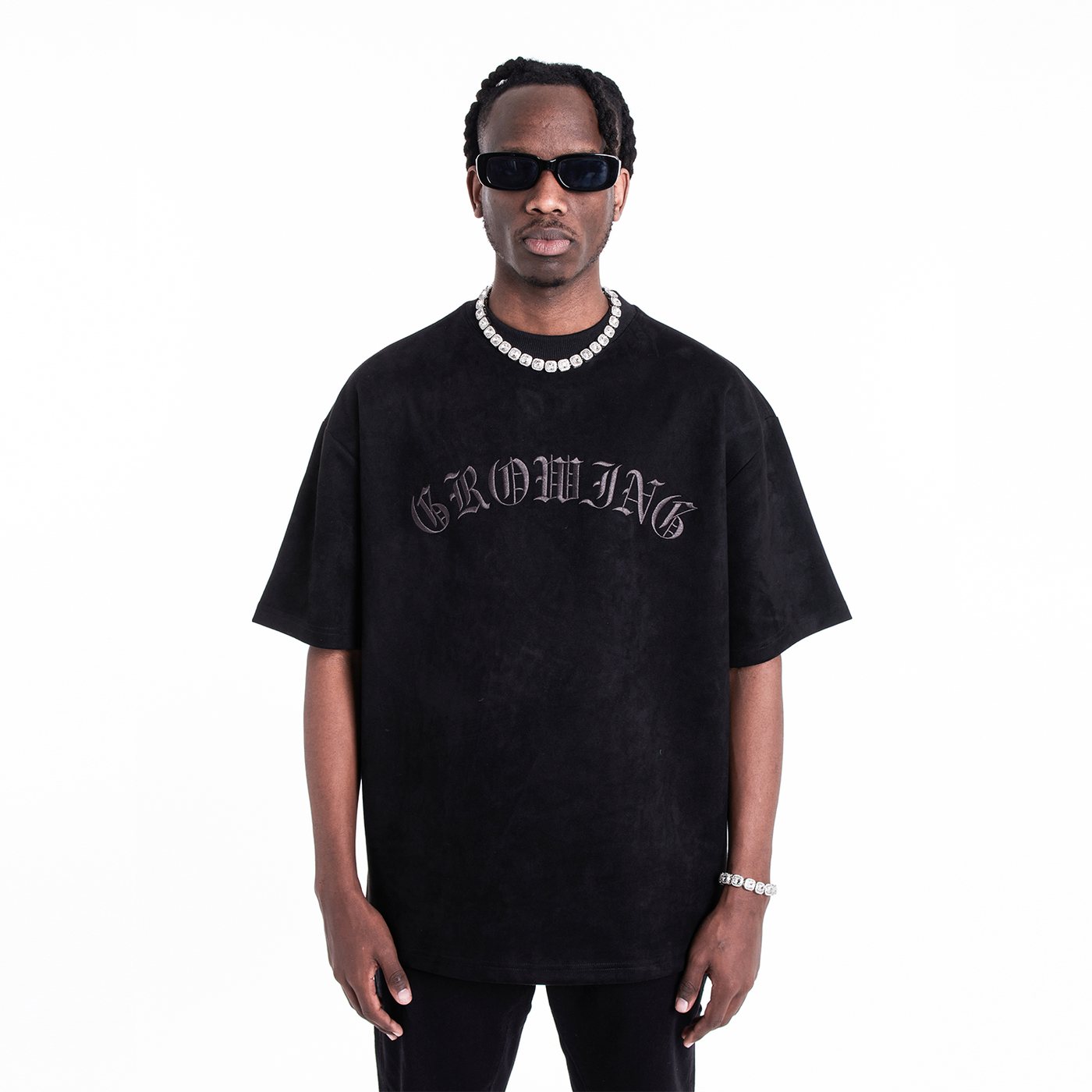 MT99 Gothic Arc Suede Graphic Tee front view