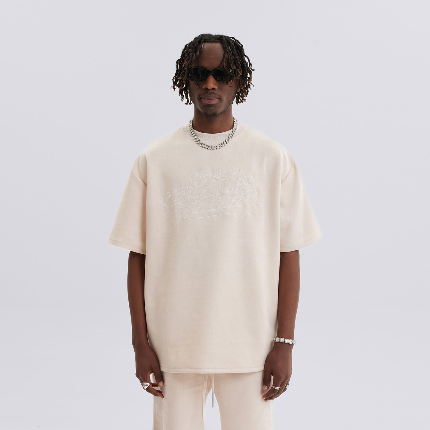 Growing Star Suede Graphic Tee - Apricot