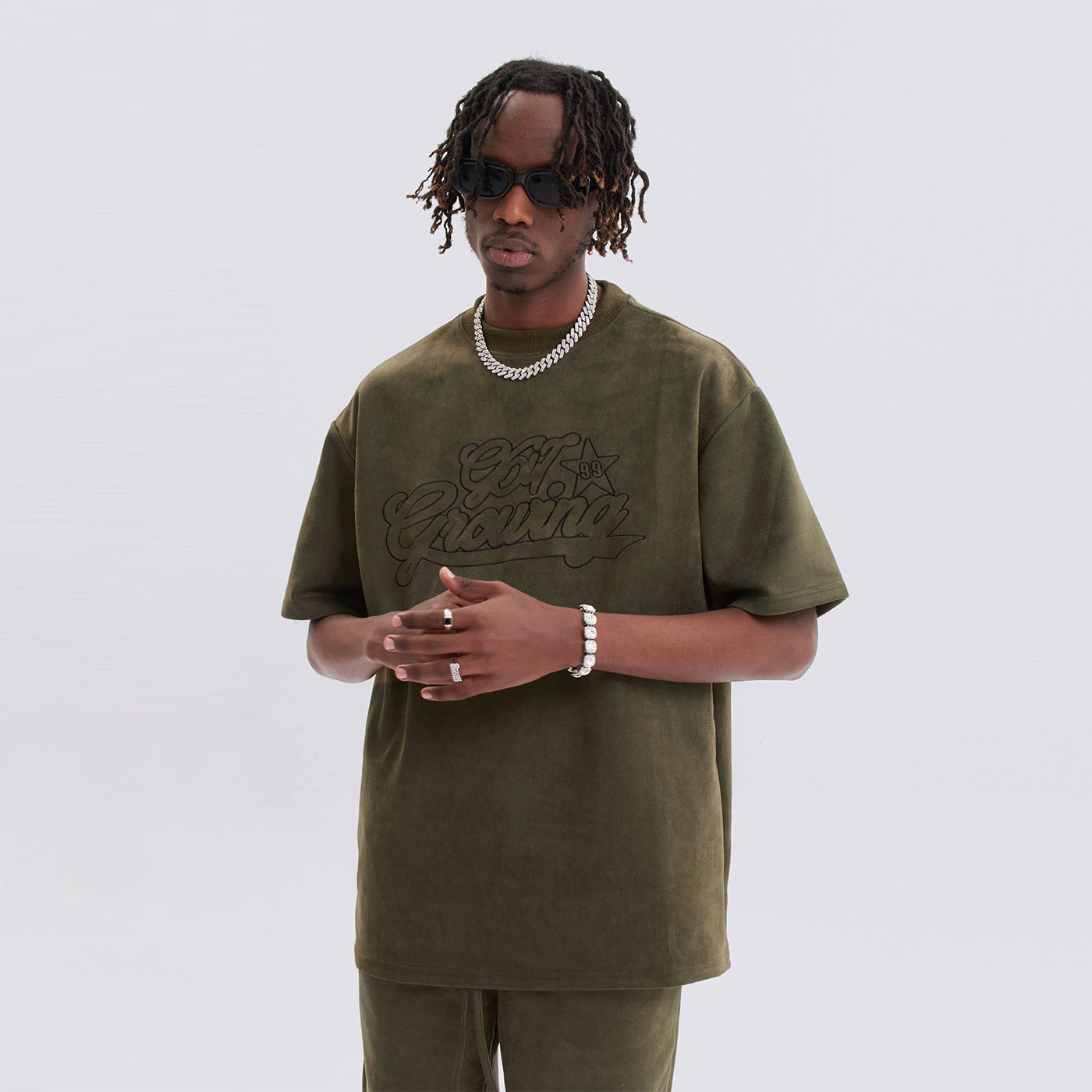 Growing Star Suede Graphic Tee - Army Green