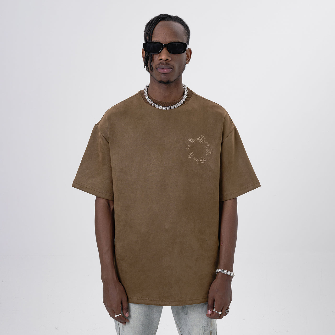 Tonal Arc Suede Graphic Tee - Brown