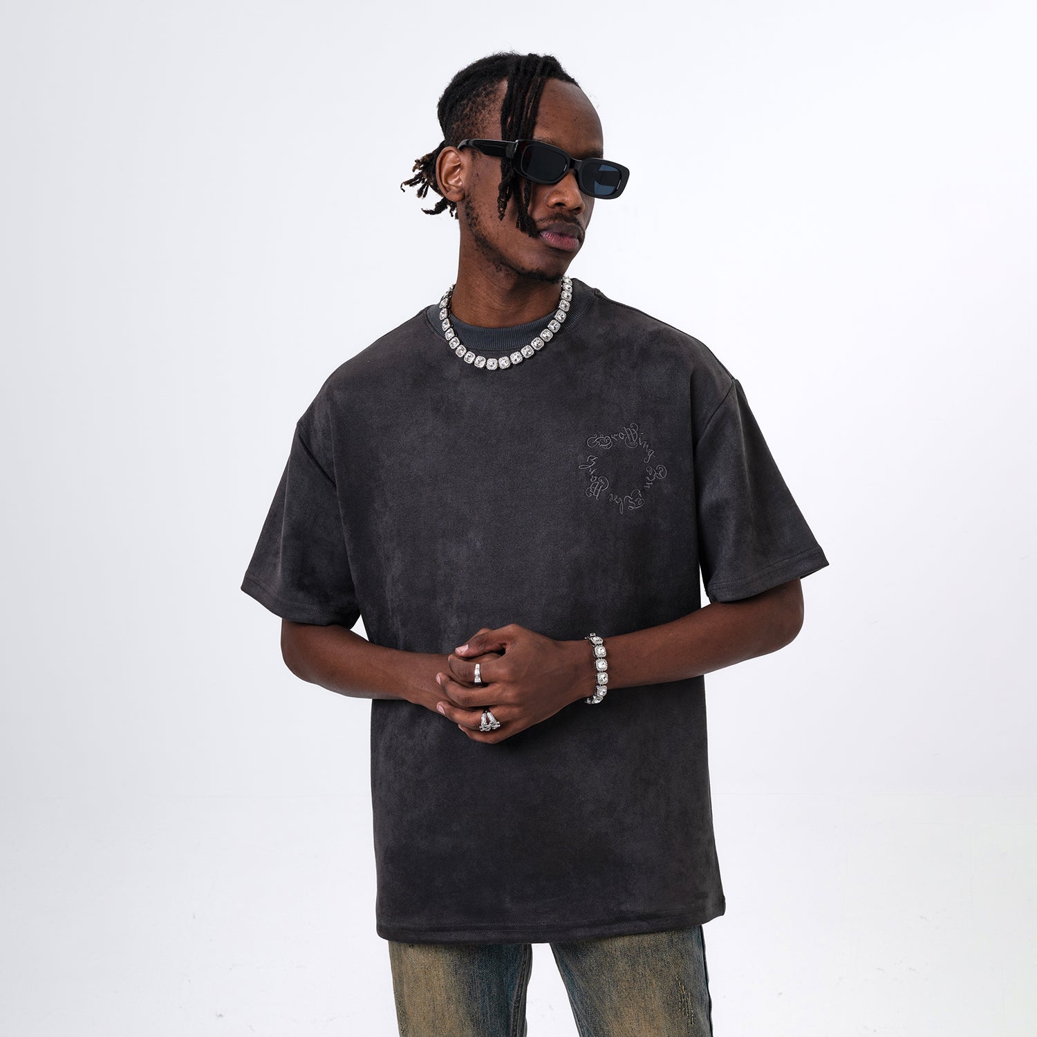 Tonal Arc Suede Graphic Tee - Charcoal