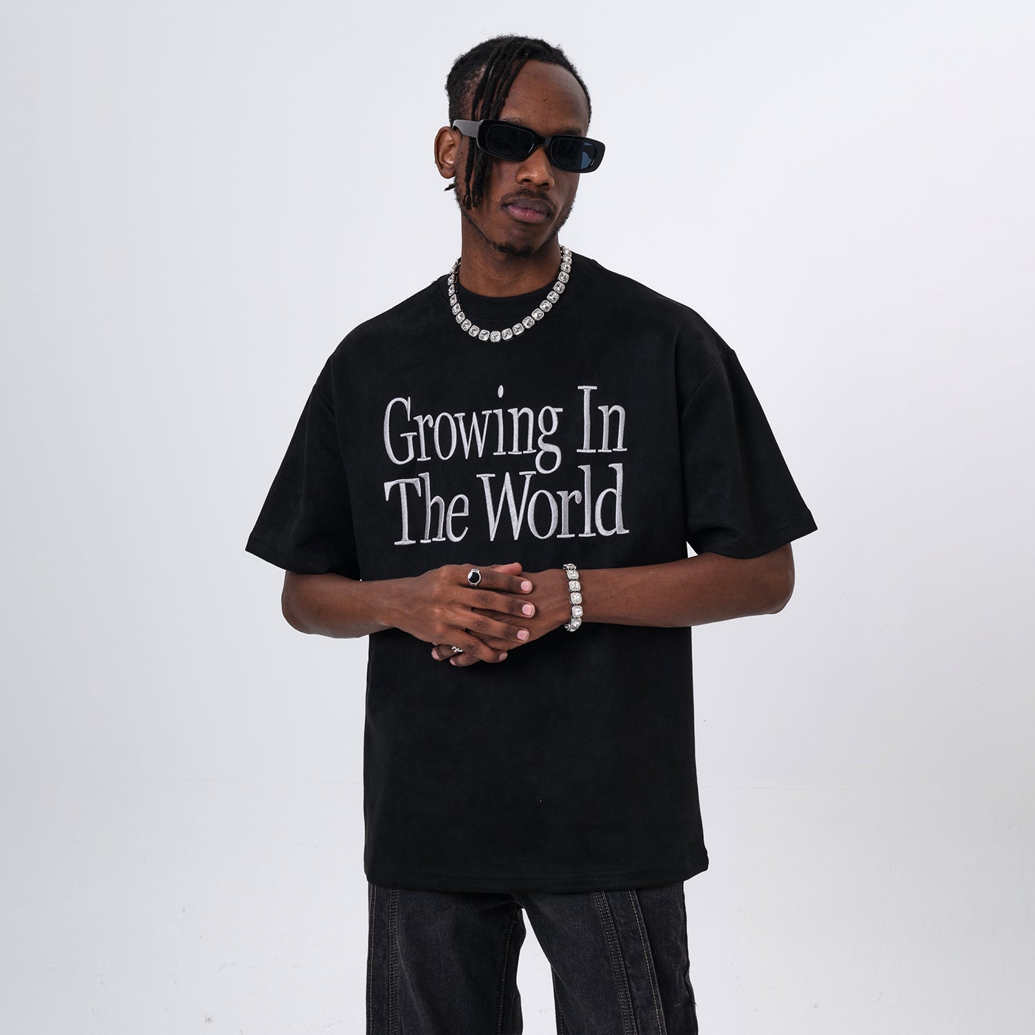 Growing In The World Suede Tee - Black
