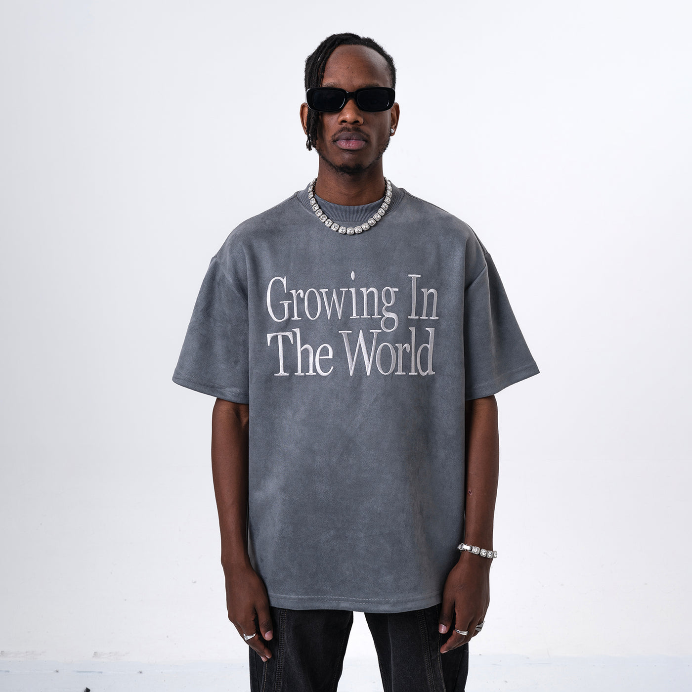 Growing In The World Suede Tee - Gray