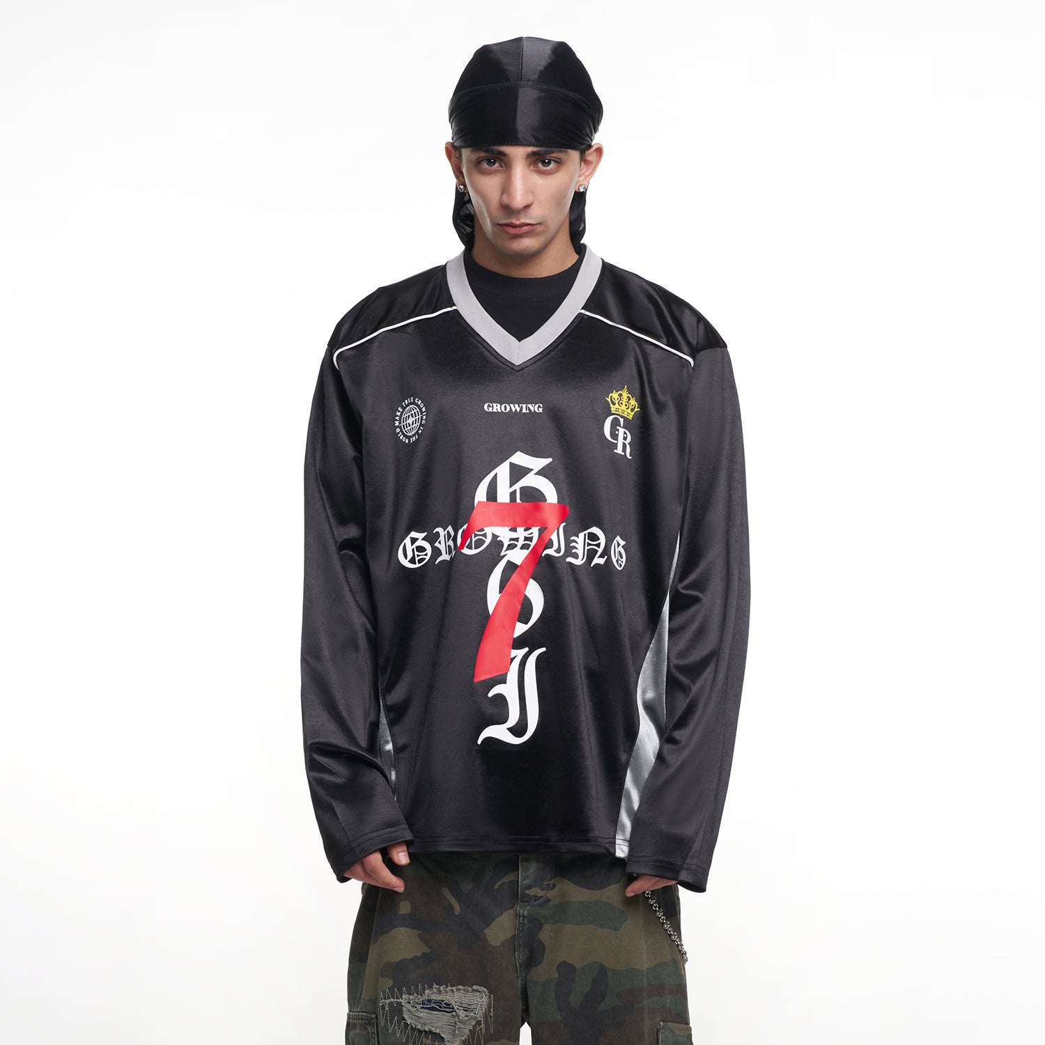 MT99 77 Crown Long Sleeve Jersey black front model photo