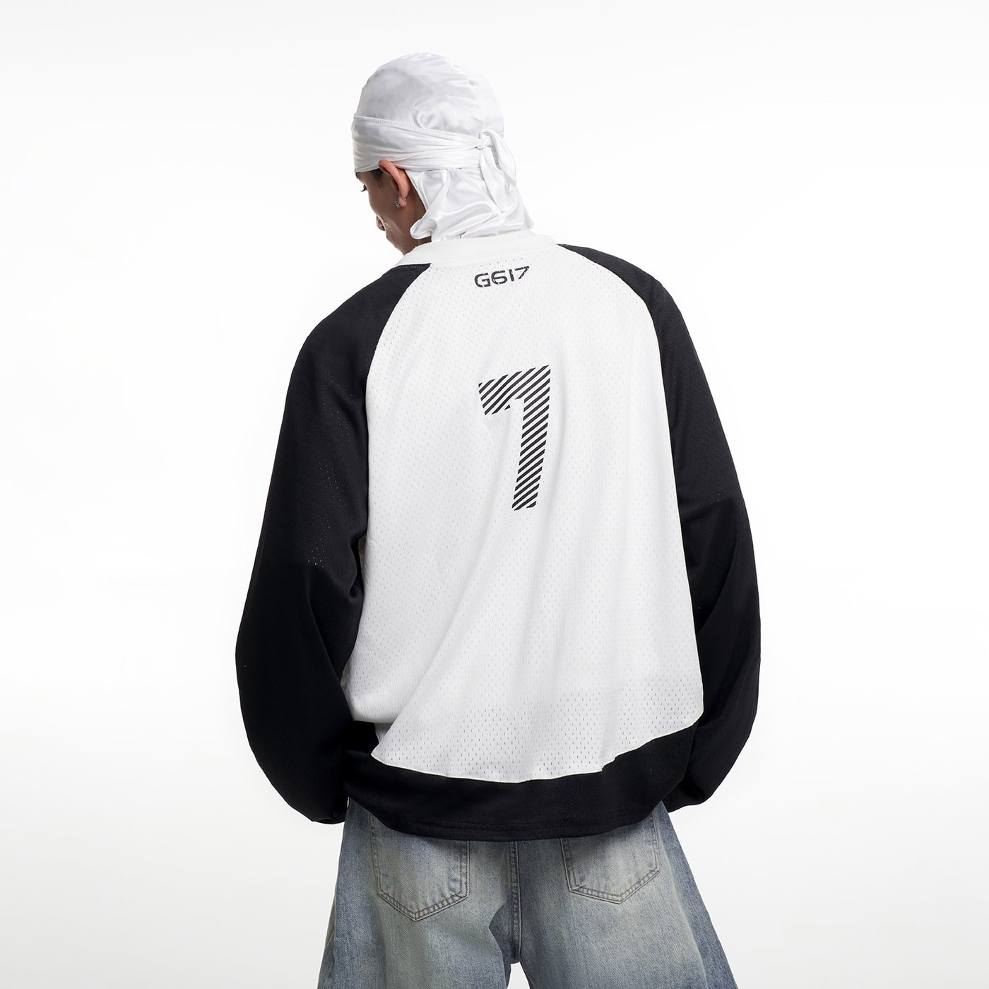 MT99 7 Raglan Long Sleeve Jersey white black back model photo