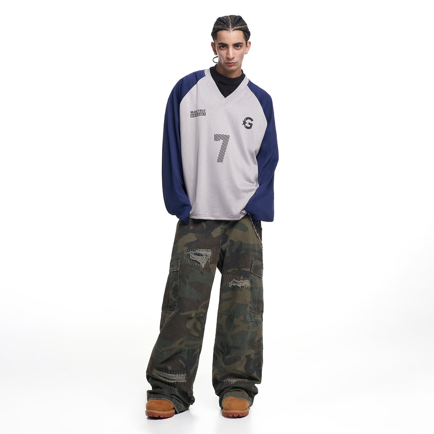 MT99 7 Raglan Long Sleeve Jersey white blue model photo