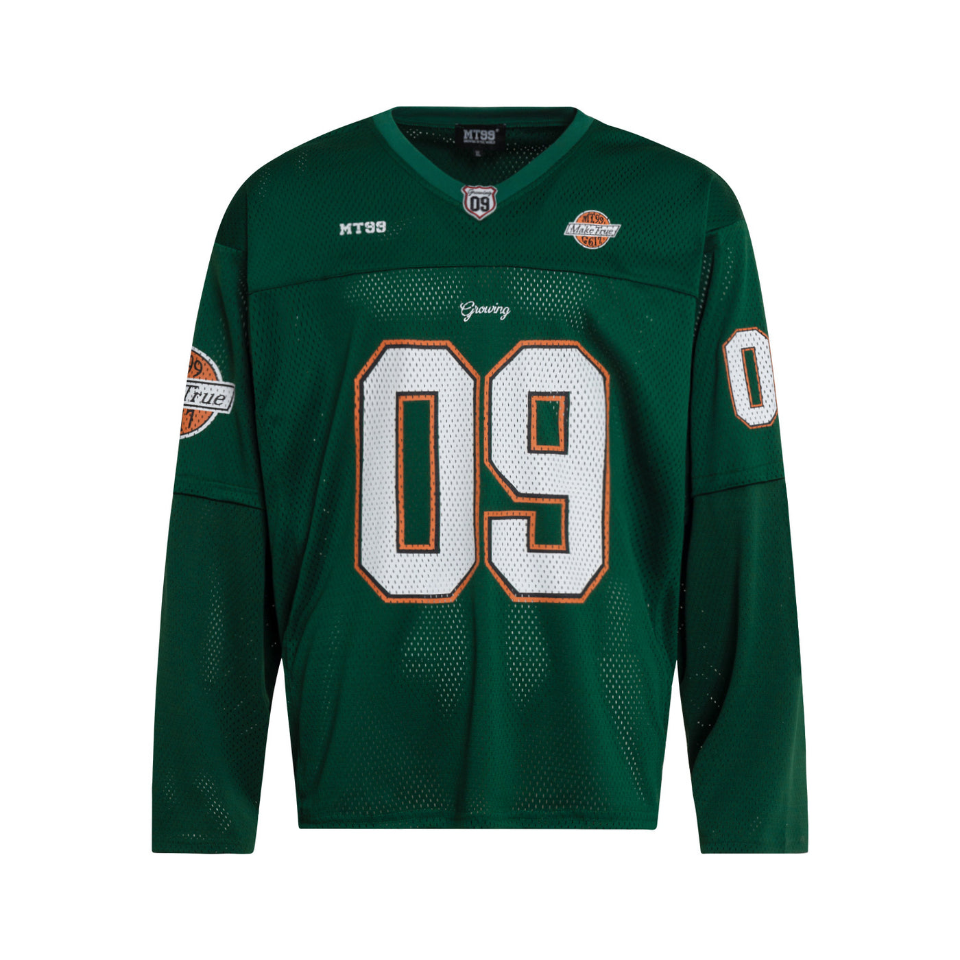 MT99 09 Long Sleeve Football Jersey Green front flat