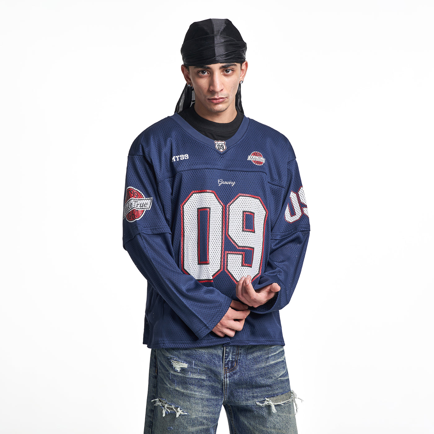 MT99 09 Long Sleeve Football Jersey Navy front model