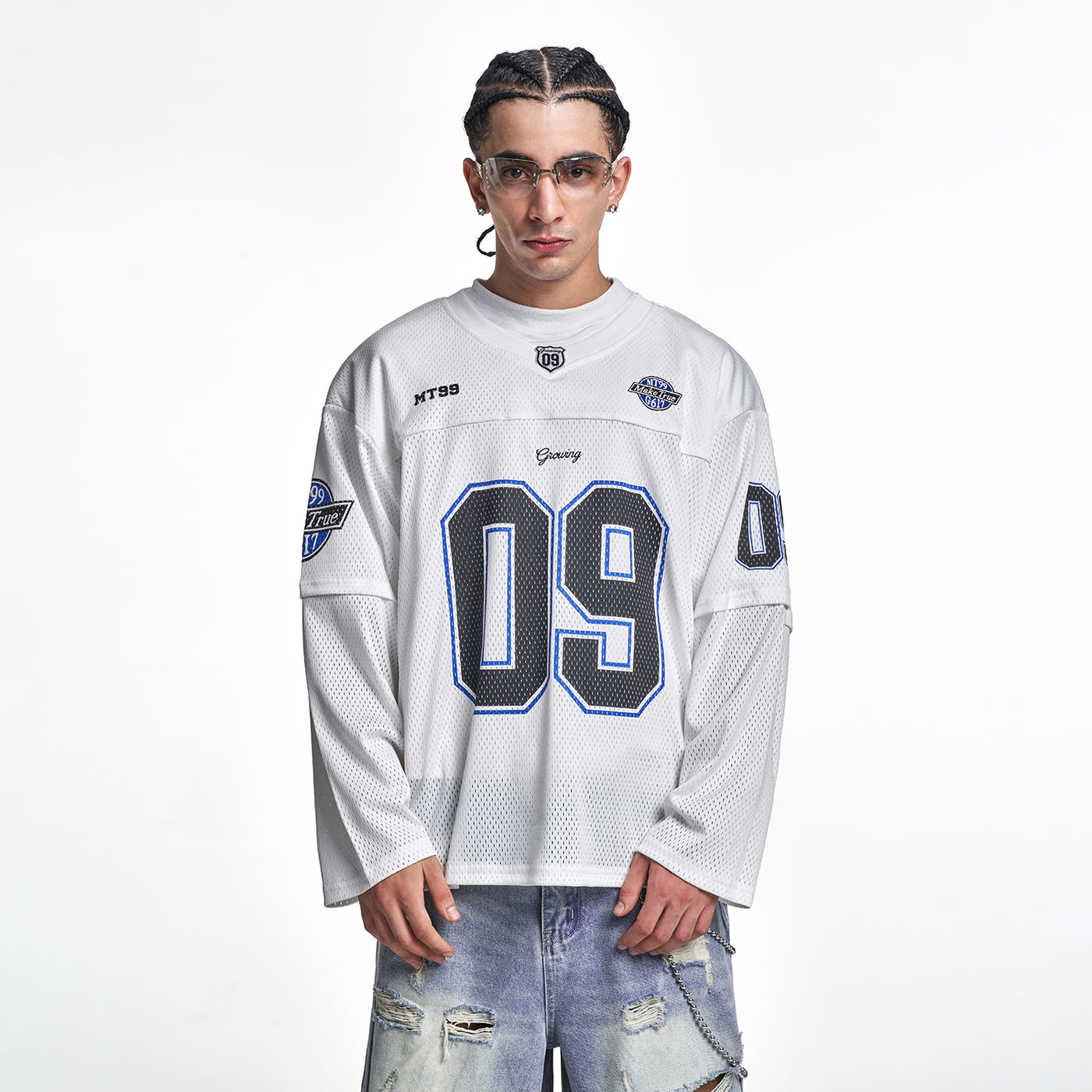MT99 09 Long Sleeve Football Jersey White front model