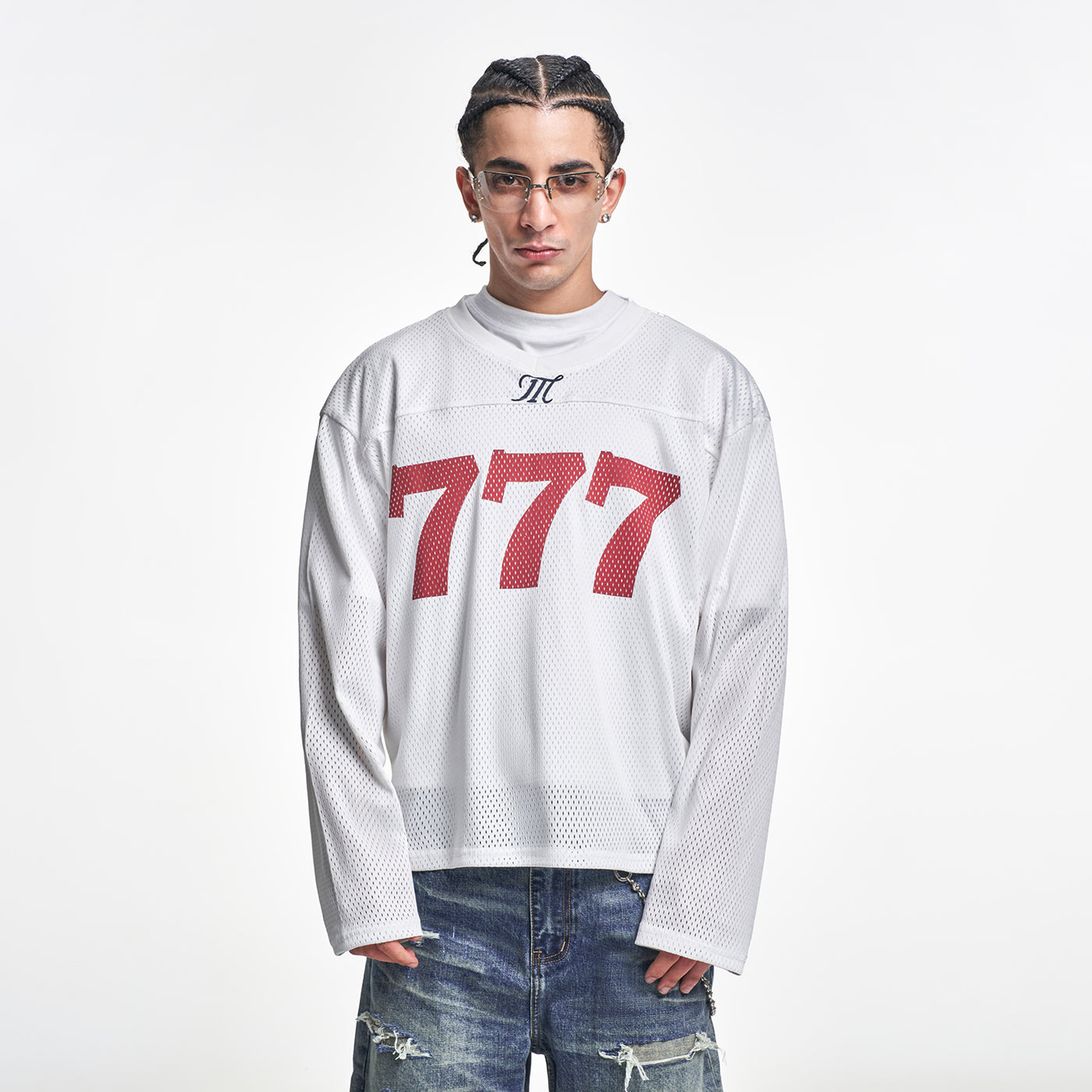 MT99 777 Long Sleeve Mesh Jersey white front product image